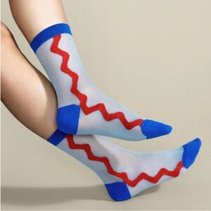 Hansel From Basel Zig Zag Sheer Crew socks NWT